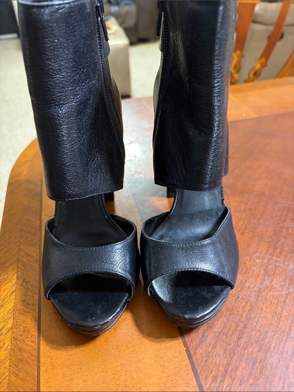 Nine West Black Open-Toe Platform Heeled Boots